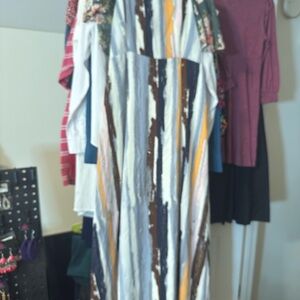 Striped Cotton-Blend Maxi Dress in White, Brown & Mustard